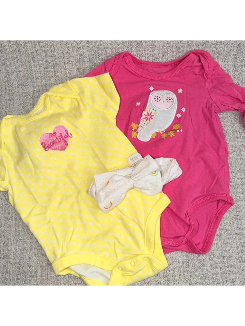First Impressions Baby Girl Owl Bodysuits Bow Headband 3-6 Months 3 Piece Lot